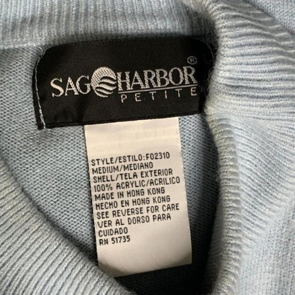 Vintage 90s Sag Harbor Mock Neck Sweater M Light Blue Long Sleeve Acrylic Knit - Picture 4 of 5